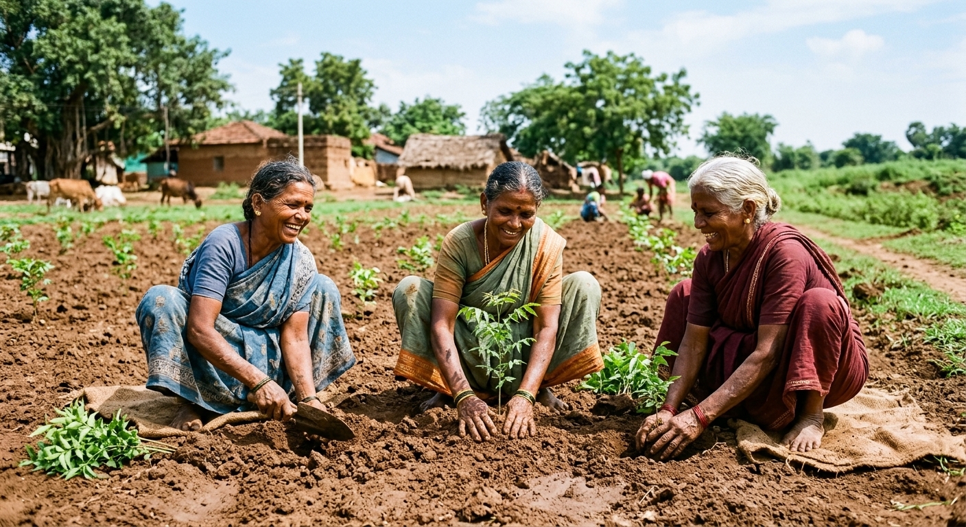 Volunteers restoring green space through tree planting in India